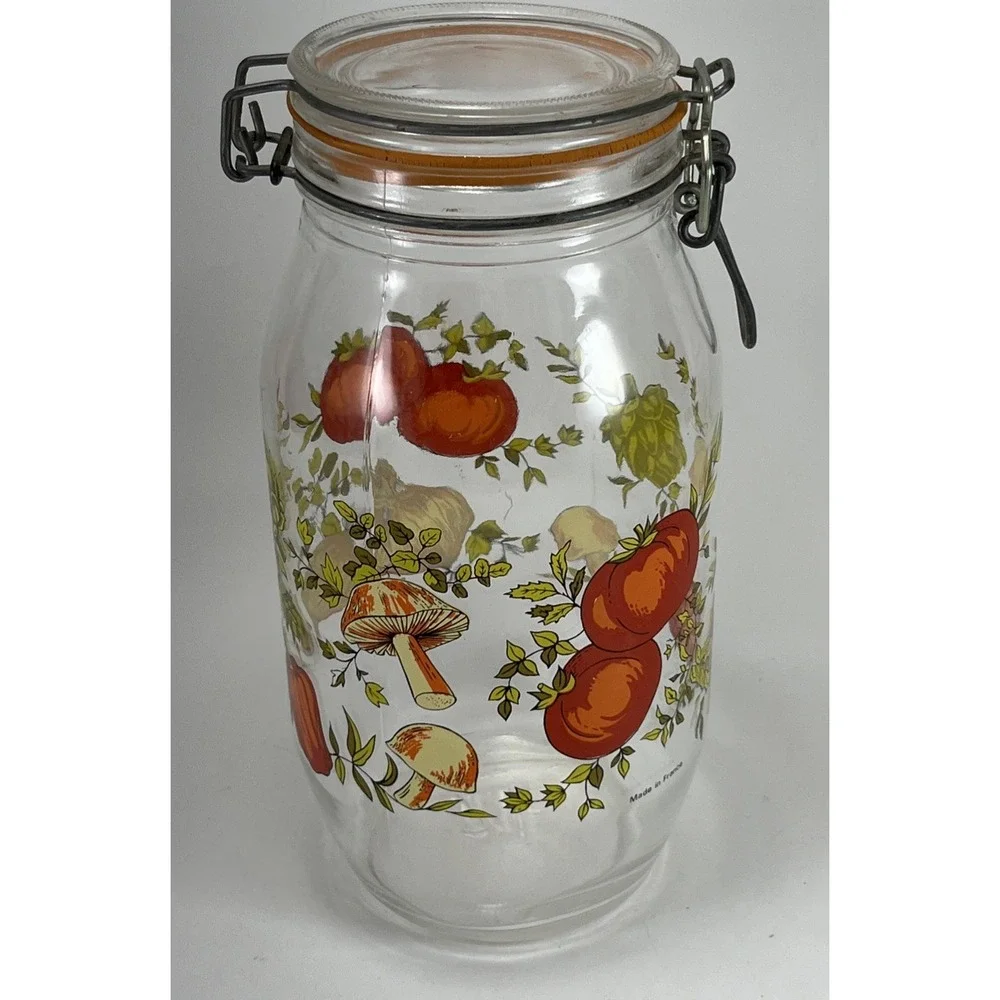 Vintage ARC SPICE of LIFE 2L Glass Jar Canister France Mushroom Cottagecore Boho